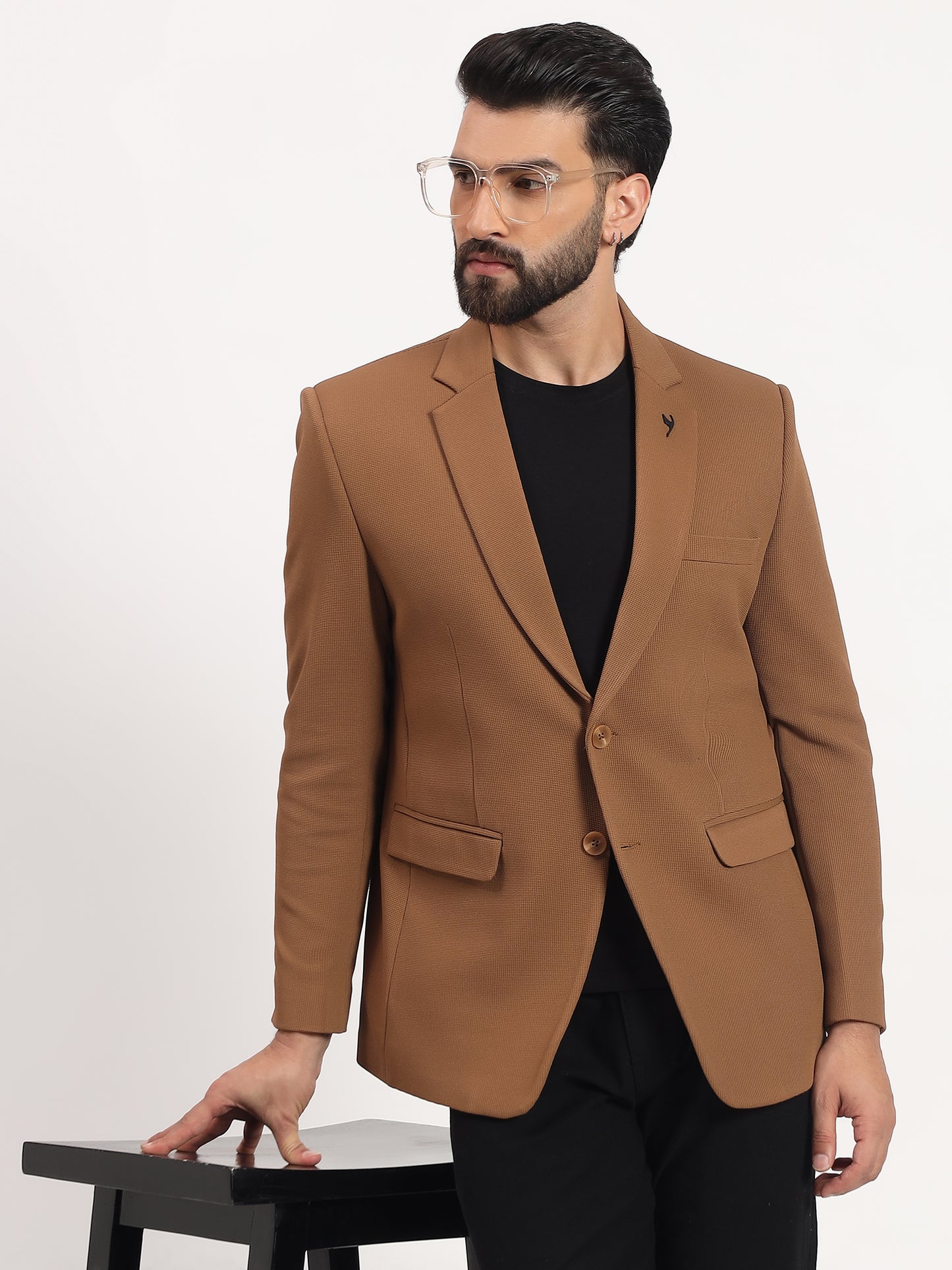 Men’s Camel Brown Stretchable Casual Blazer – Fresh Modern Style