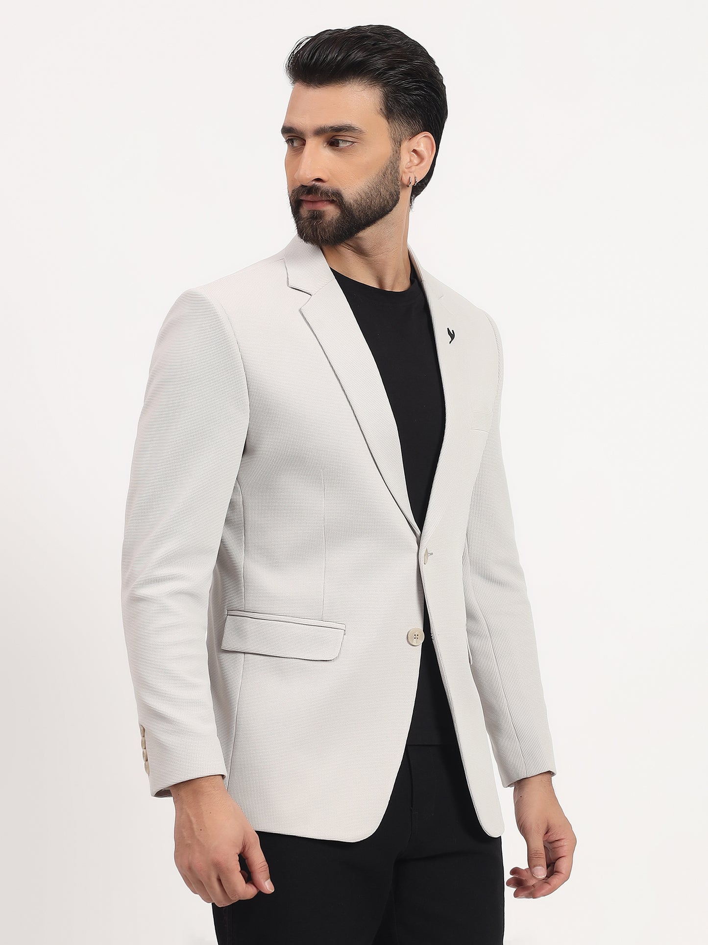 Men’s Off-White Stretchable Casual Blazer – Elegant Modern Style