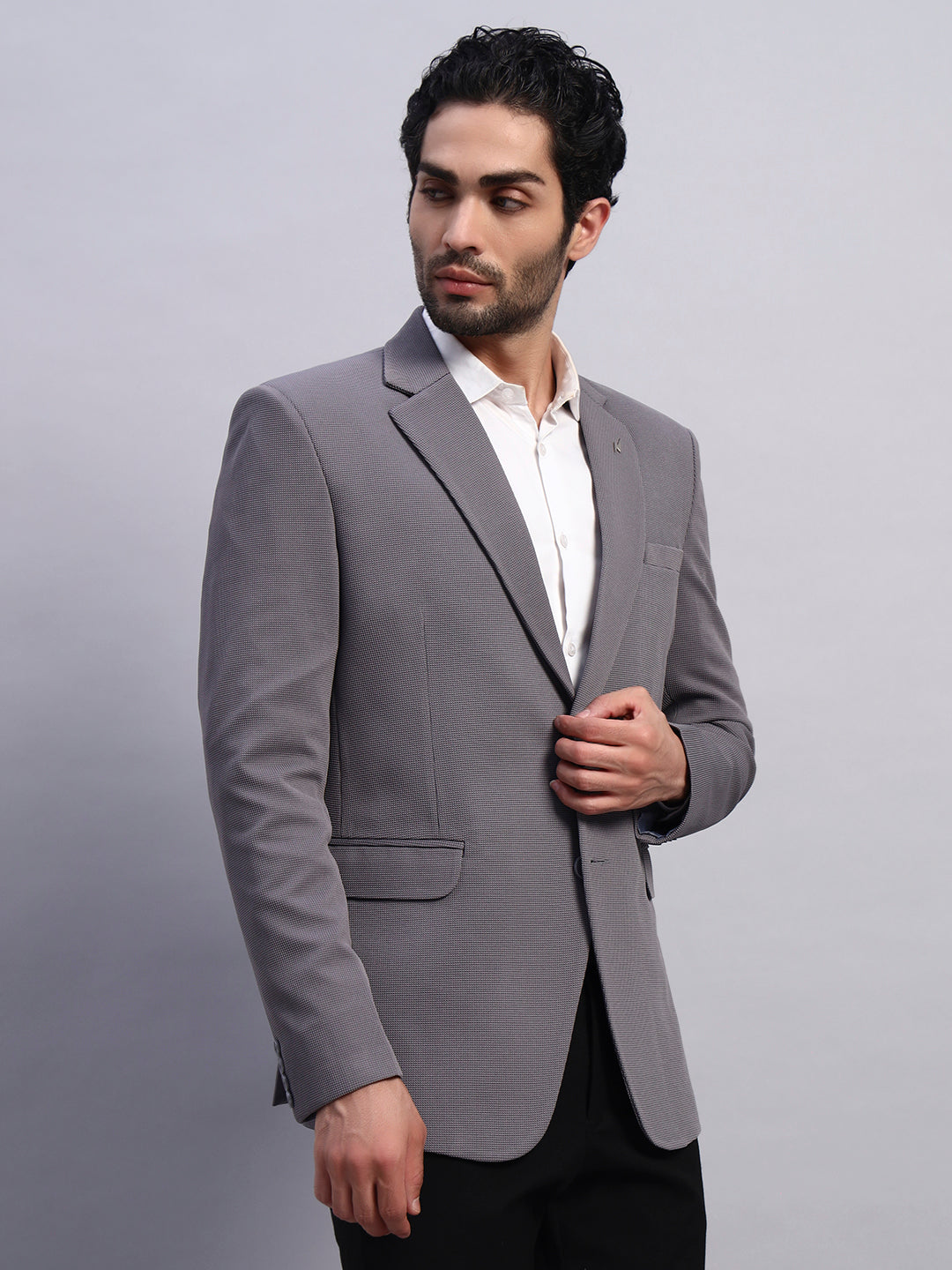 Men’s Grey Slim Fit Single-Breasted Office and Party Wear Blazer