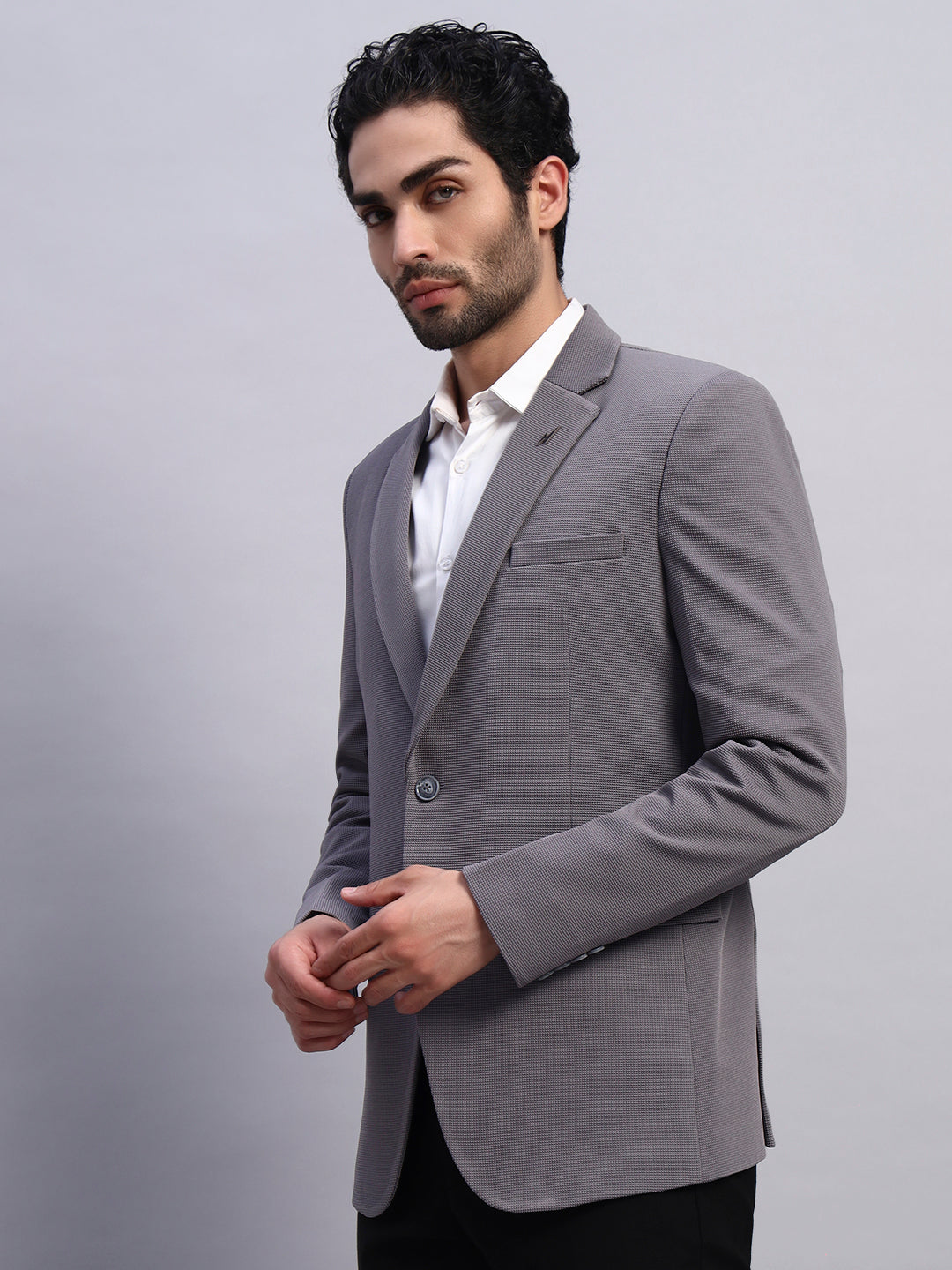 Men’s Grey Slim Fit Single-Breasted Office and Party Wear Blazer