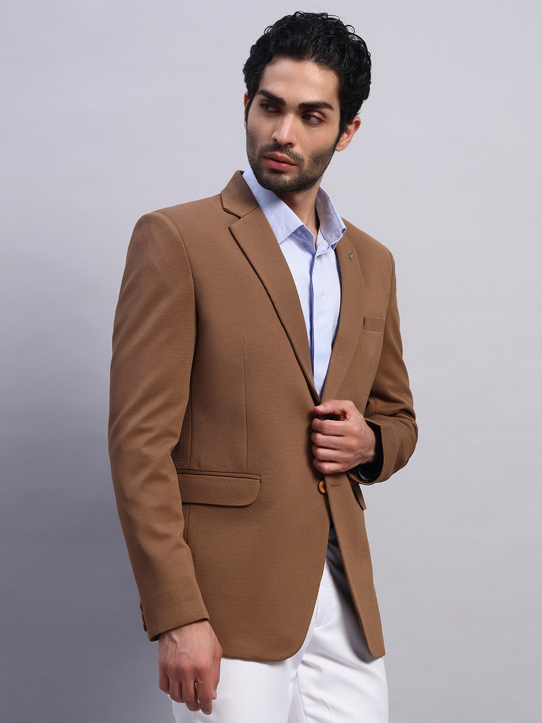 Men’s Brown Slim Fit Single-Breasted Office and Party Wear Blazer
