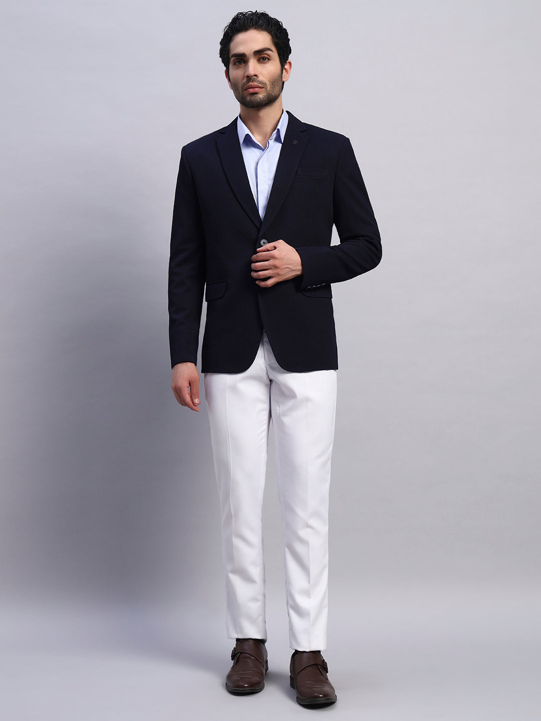 Men’s Navy Blue Slim Fit Single-Breasted Office and Party Wear Blazer