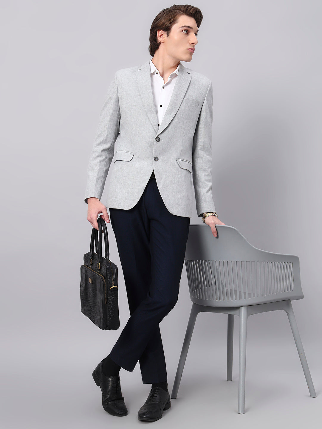 Men's Bright Grey Slim Fit Blazer Single-Breasted Formal Party Blazer