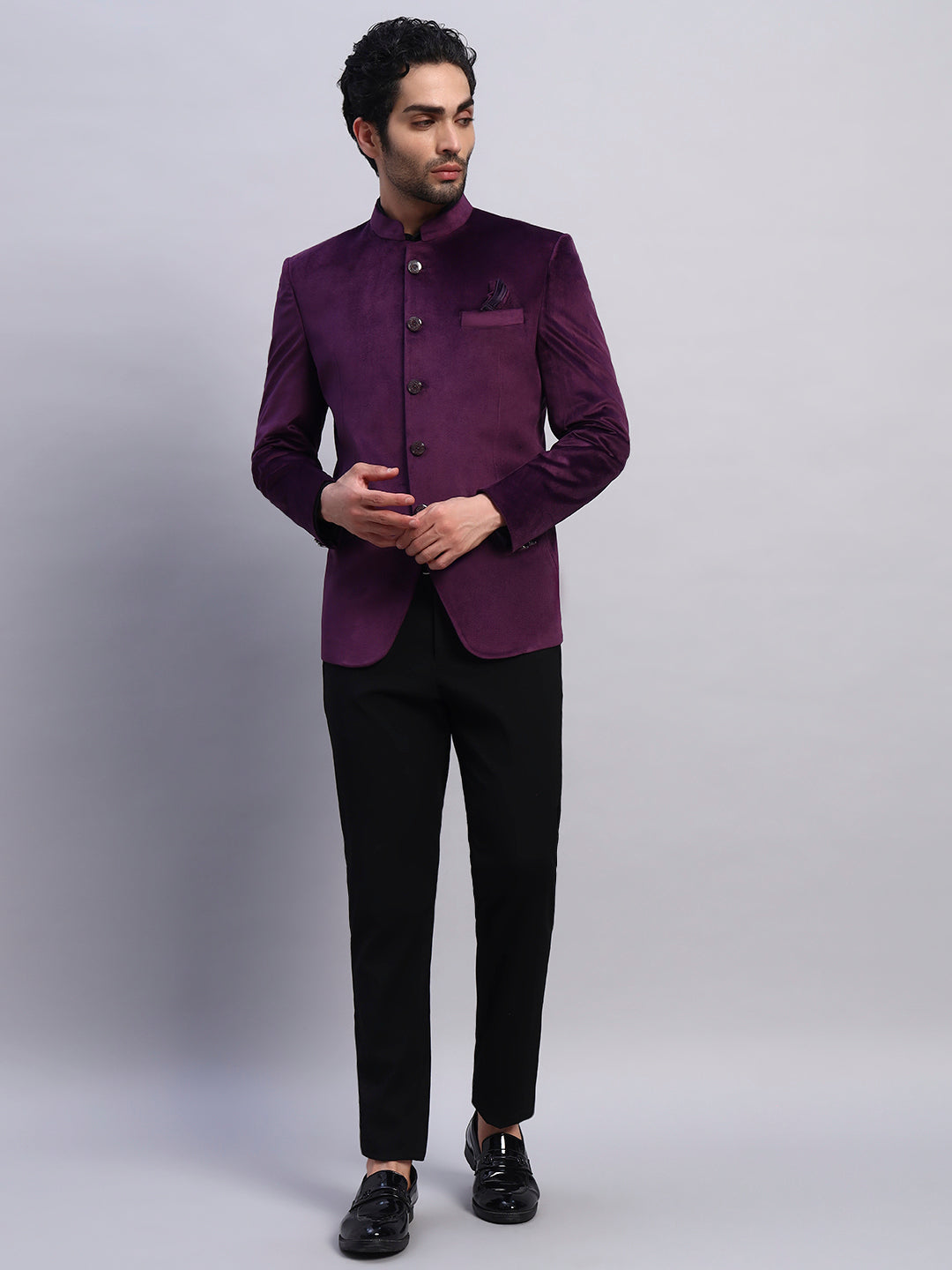 Men's violet Velvet Bandhgala Party Wear Blazer