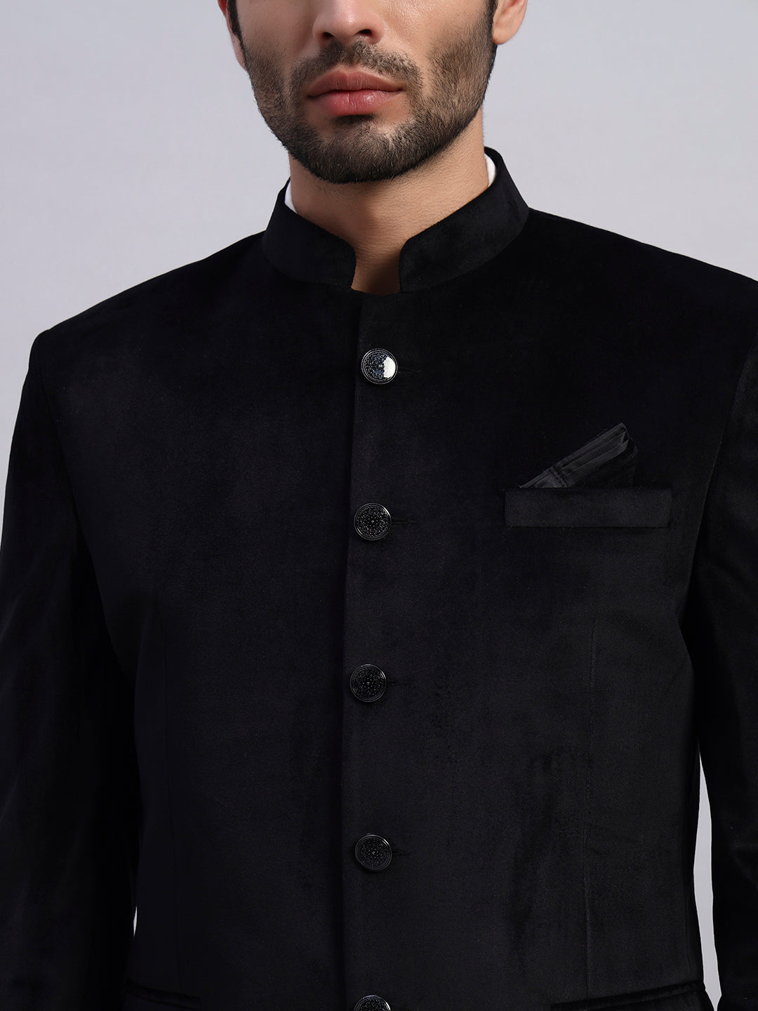 Men's Black Velvet Bandhgala Party Wear Blazer