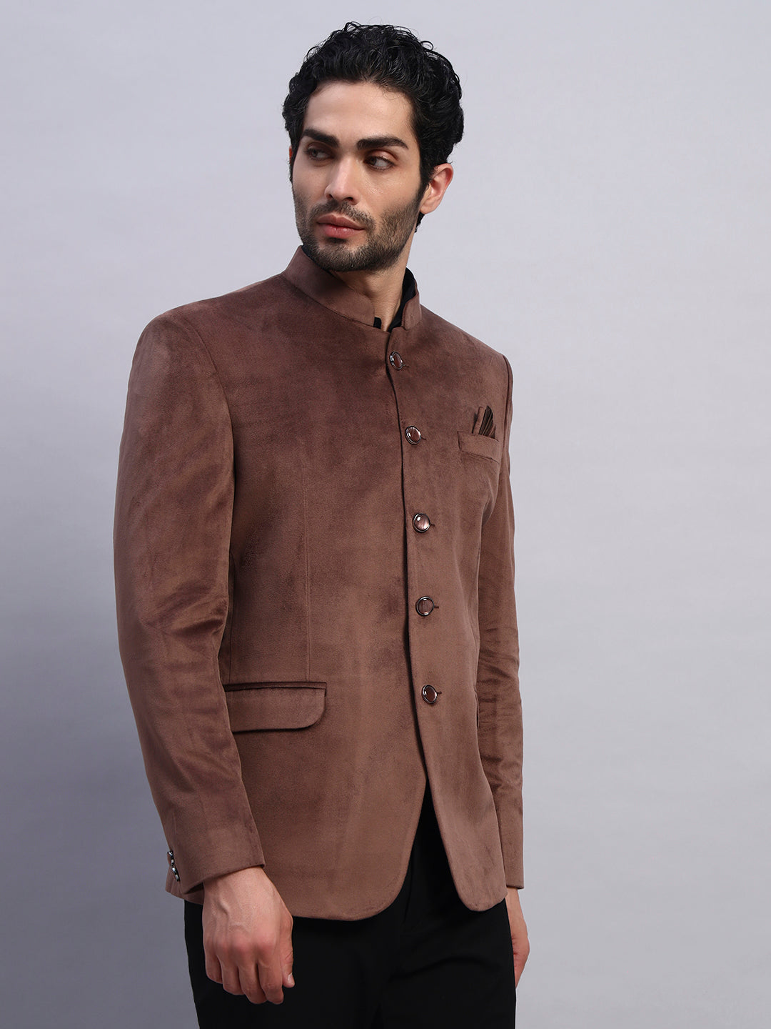 Men's Brown Velvet Bandhgala Party Wear Blazer