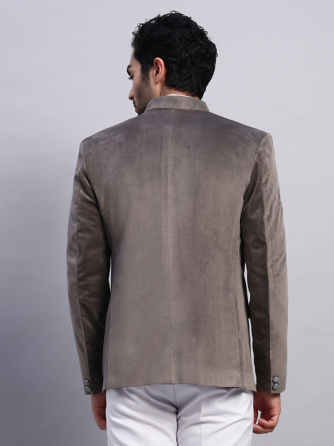 Men's Grey Velvet Bandhgala Party Wear Blazer