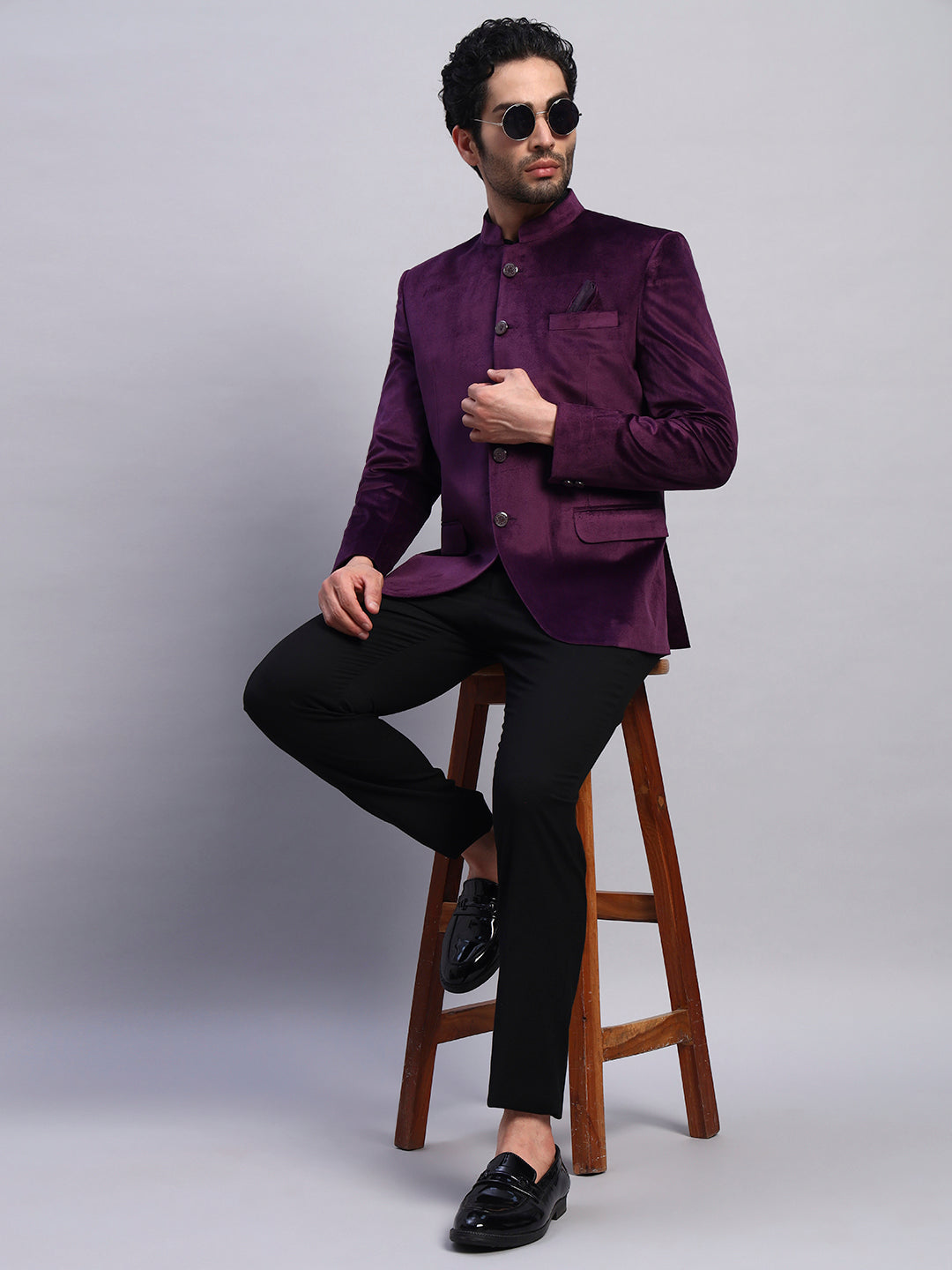 Men's violet Velvet Bandhgala Party Wear Blazer