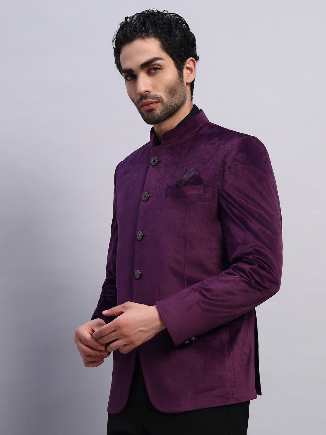Men's violet Velvet Bandhgala Party Wear Blazer