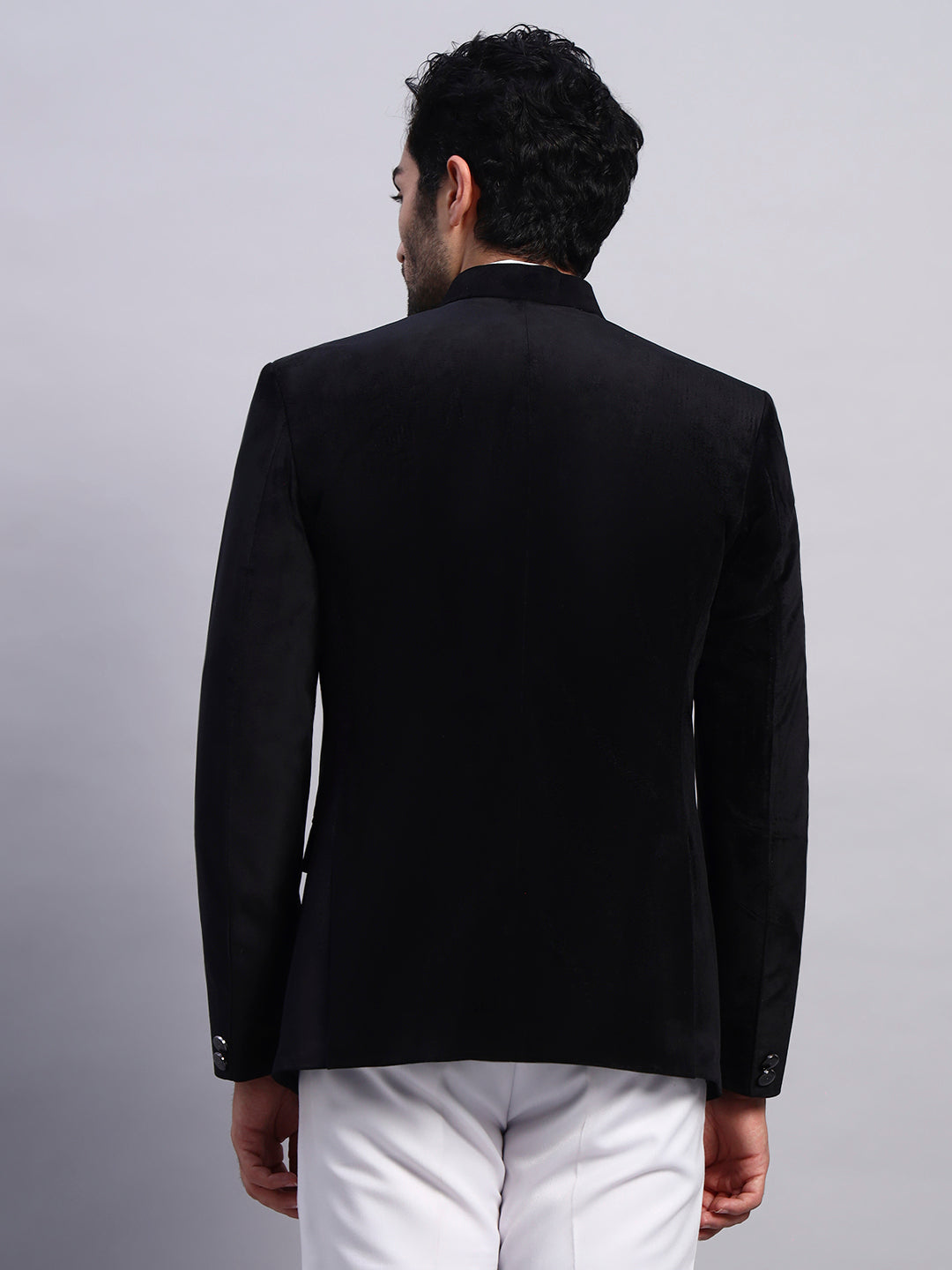 Men's Black Velvet Bandhgala Party Wear Blazer