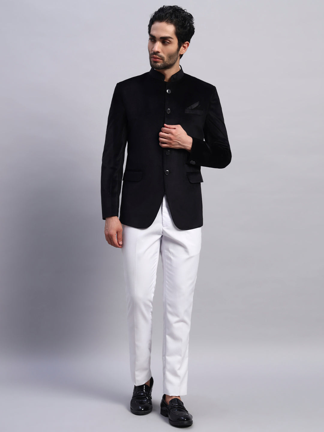 Men's Black Velvet Bandhgala Party Wear Blazer