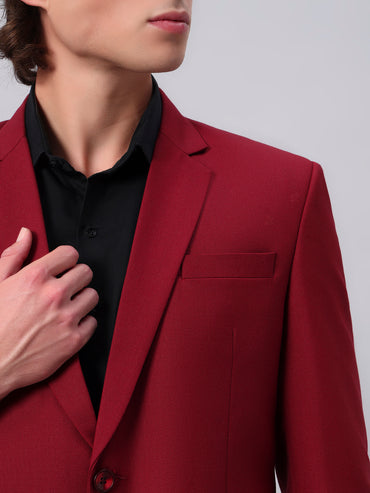Close view of smooth viscose red blazer fabric