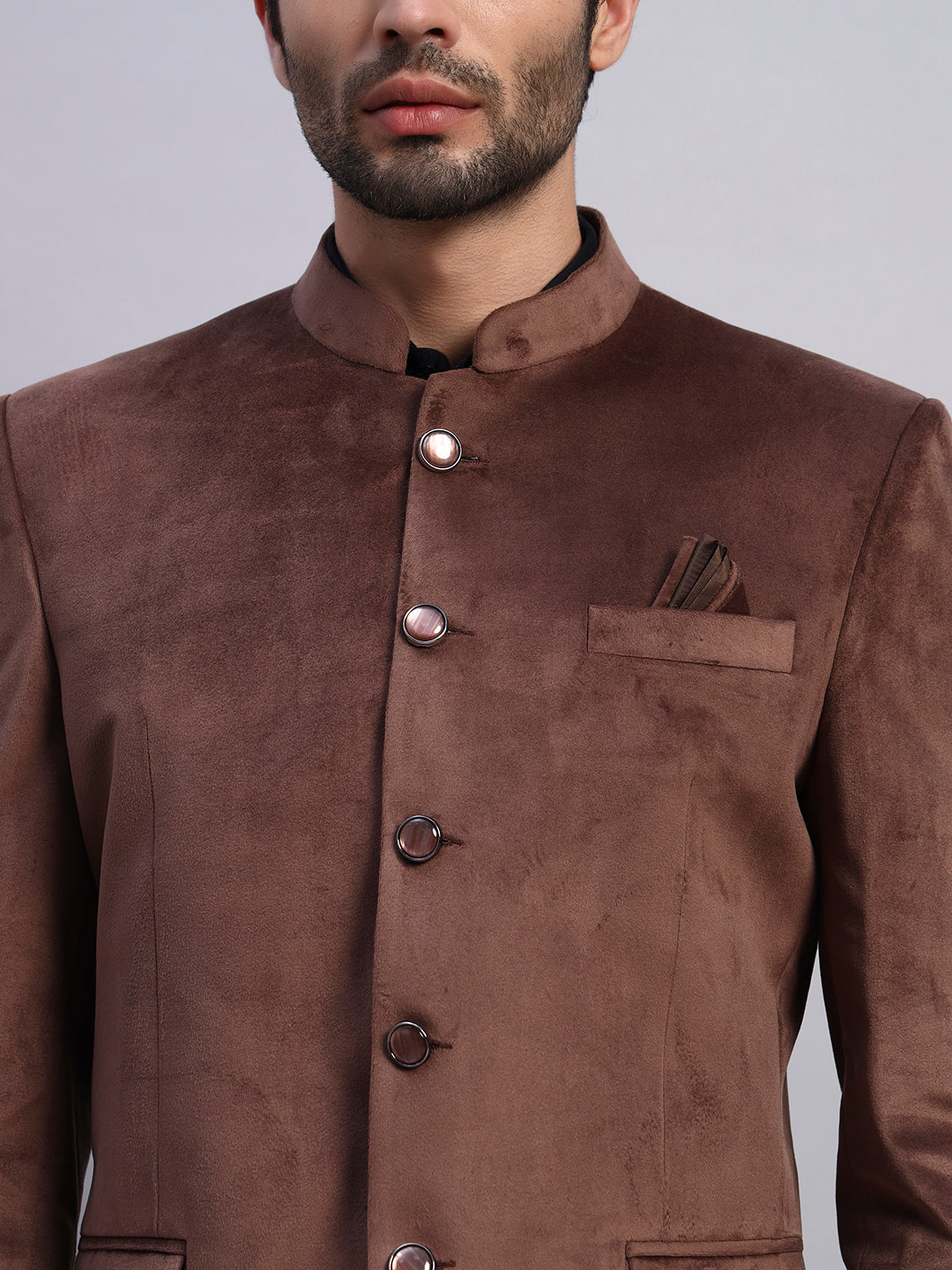 Men's Brown Velvet Bandhgala Party Wear Blazer