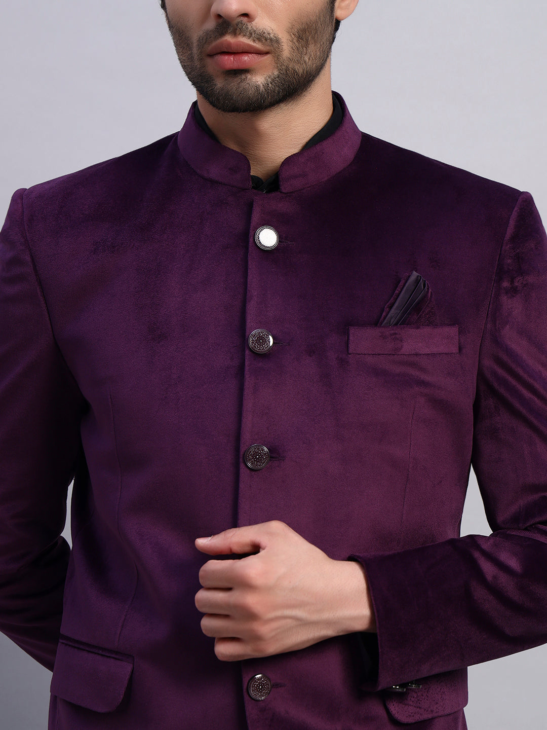 Men's violet Velvet Bandhgala Party Wear Blazer