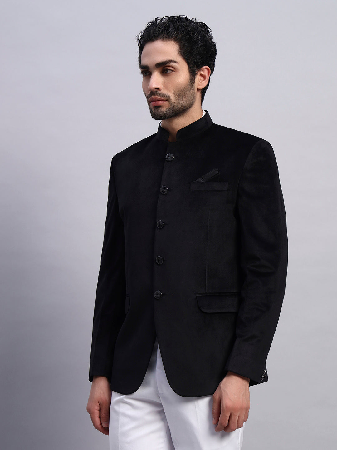 Men's Black Velvet Bandhgala Party Wear Blazer
