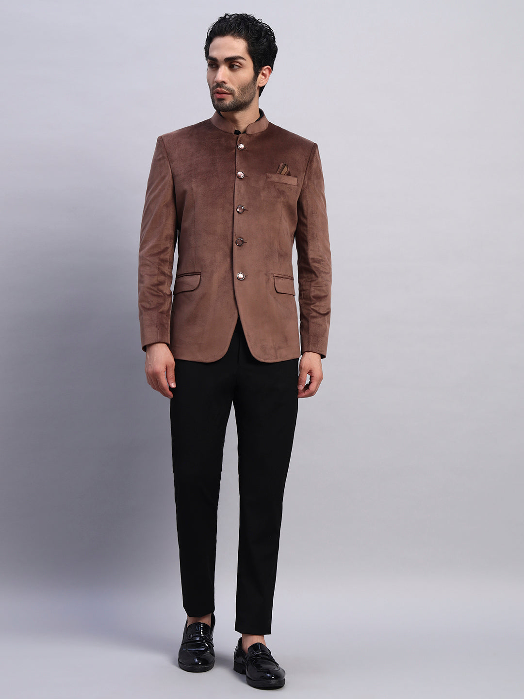 Men's Brown Velvet Bandhgala Party Wear Blazer
