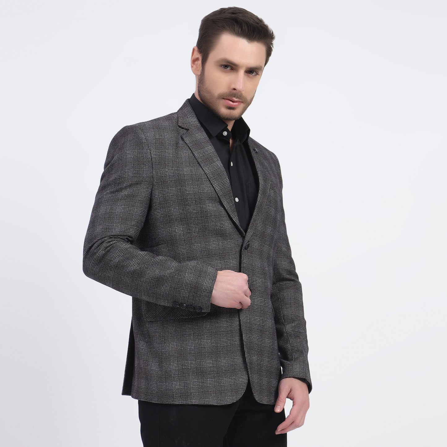 Elevate your style with DareLooks men's check black tweed blazer
