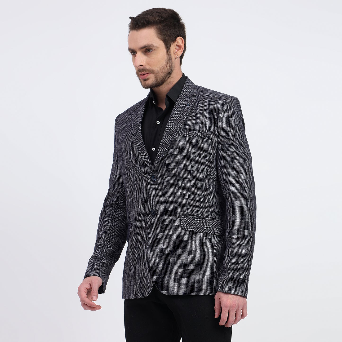 DareLooks stylish check blue tweed blazer ideal for any occasion