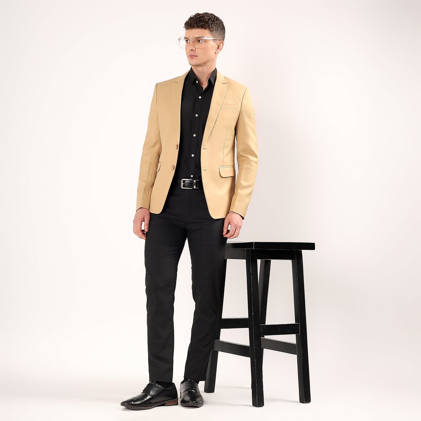 Slim-fit beige blazer for men by Darelooks structured silhouette with double vents and durable polyester fabric