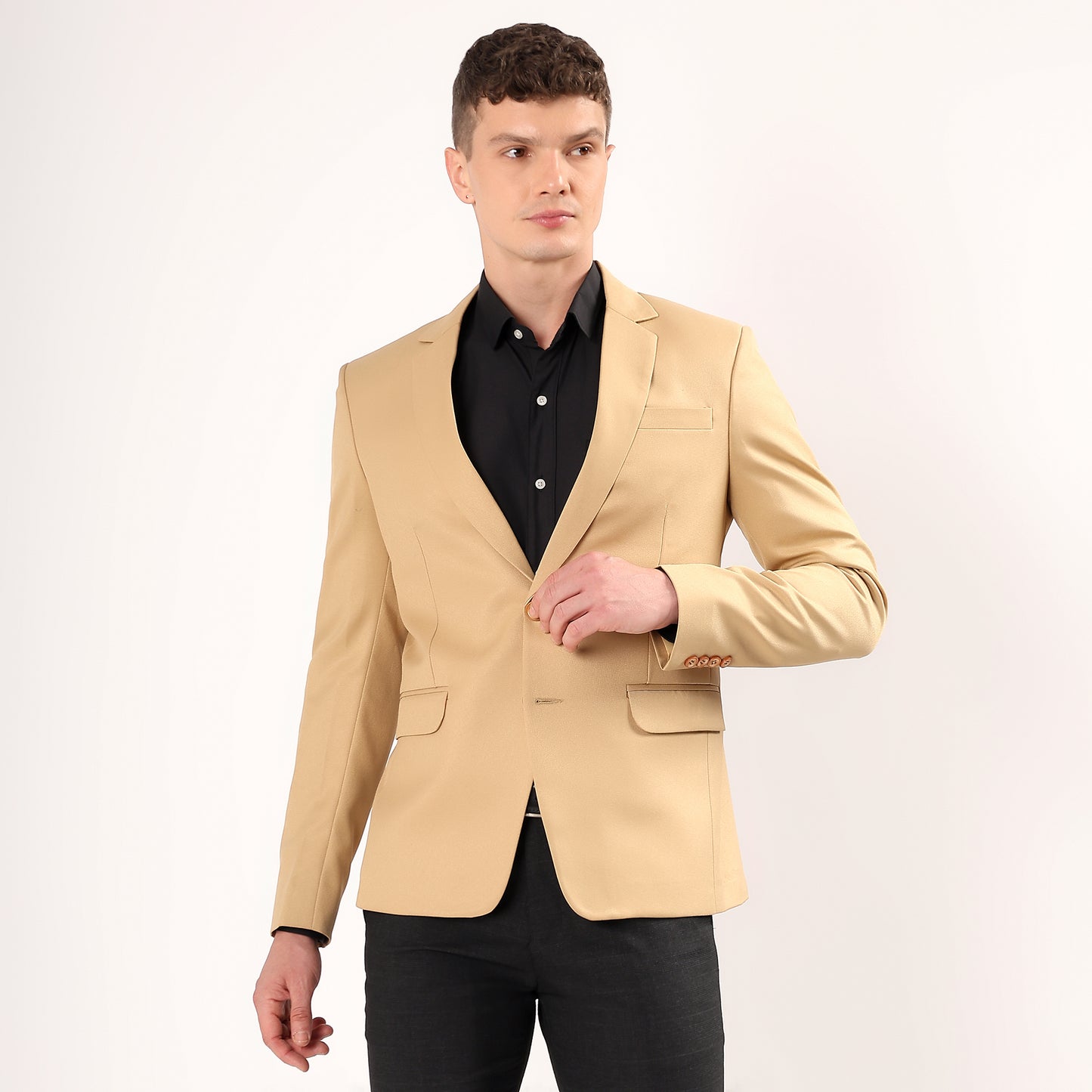 Darelooks men's beige blazer modern fit single breasted wrinkle resistant polyester ideal for business casual and daytime wear