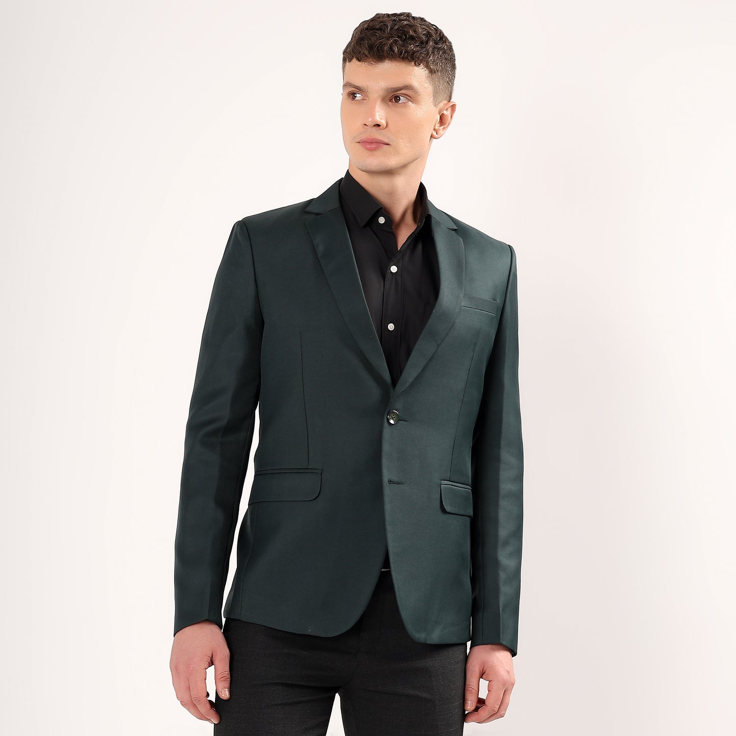 Durable wrinkle resistant polyester fabric in deep green breathable and formal ready finish