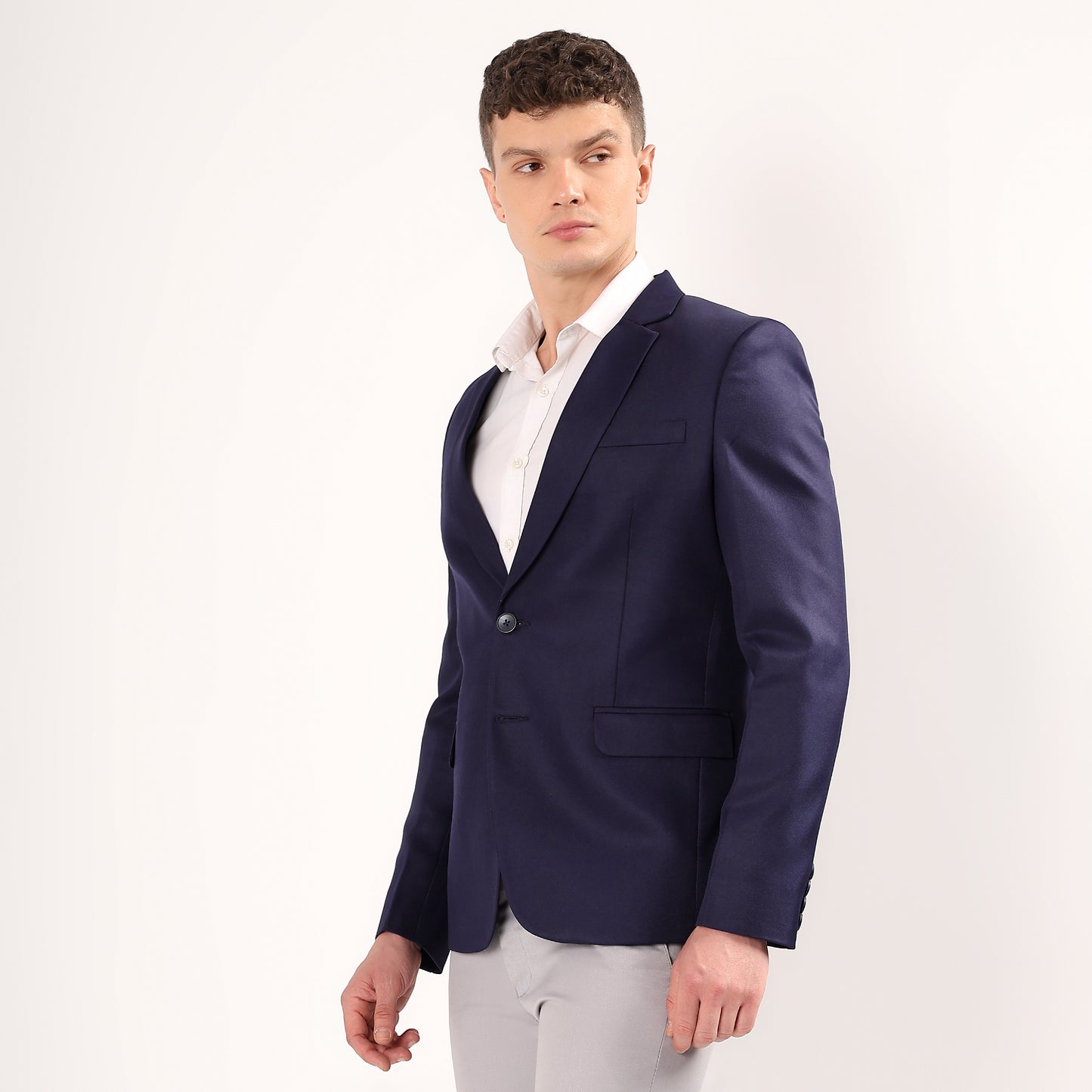 Premium polyester fabric in navy blue soft breathable