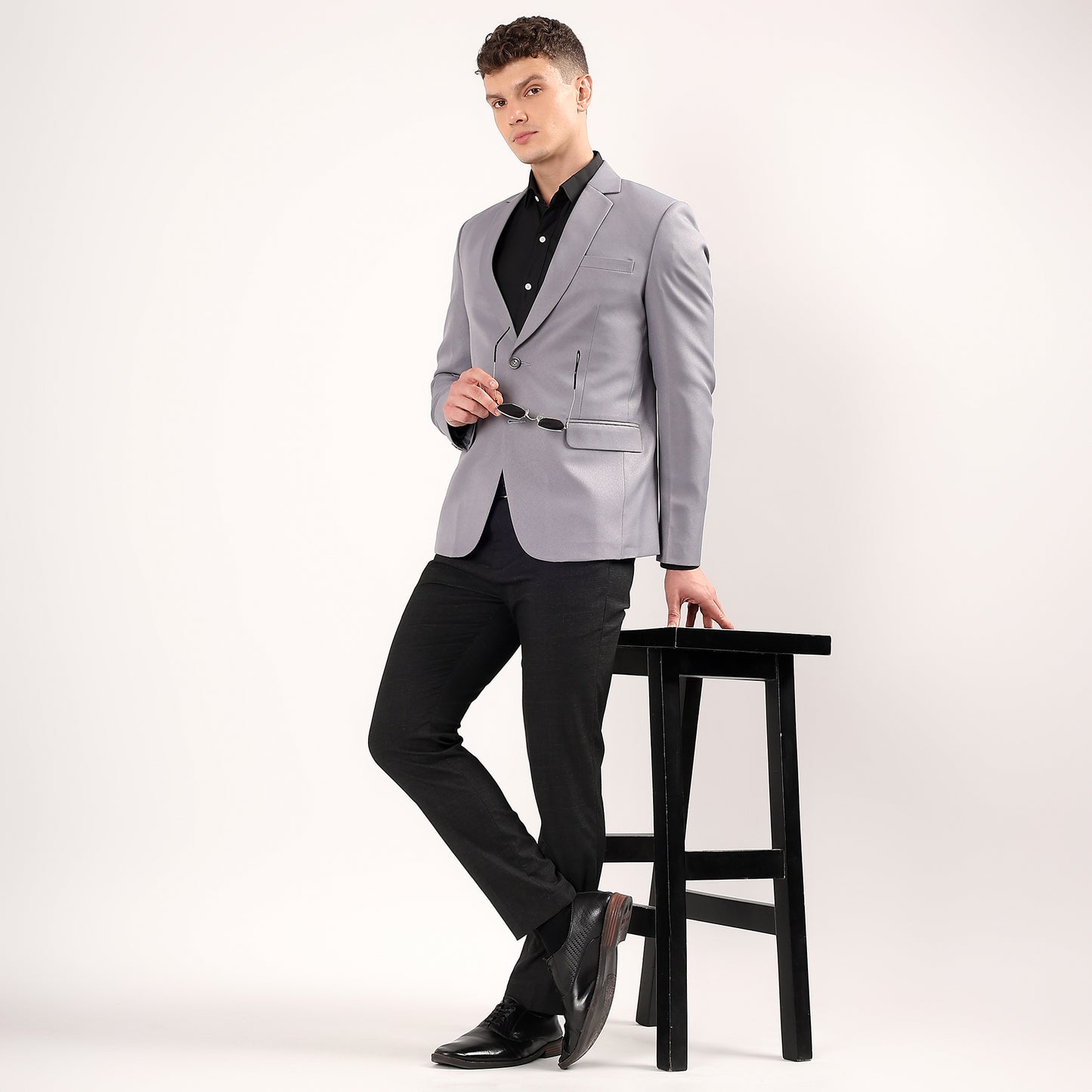 Darelooks men's Spanish grey blazer modern fit single breasted wrinkle resistant polyester ideal for business and wedding wear