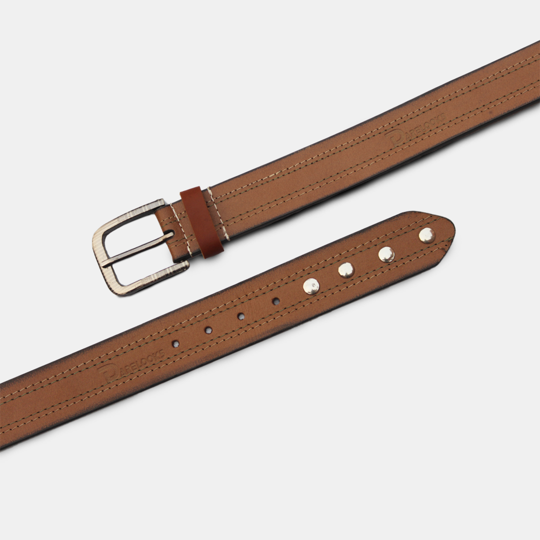 darelooks uniq Men's Belt with Sliver Metal Circle Studded in brown leather belt