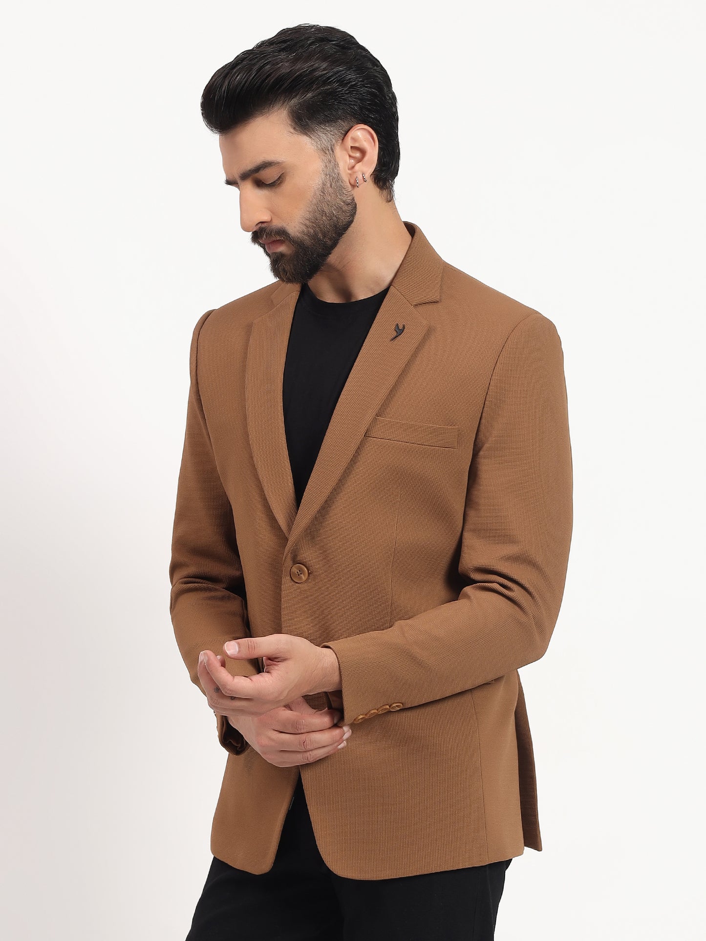 Men’s Camel Brown Stretchable Casual Blazer – Fresh Modern Style