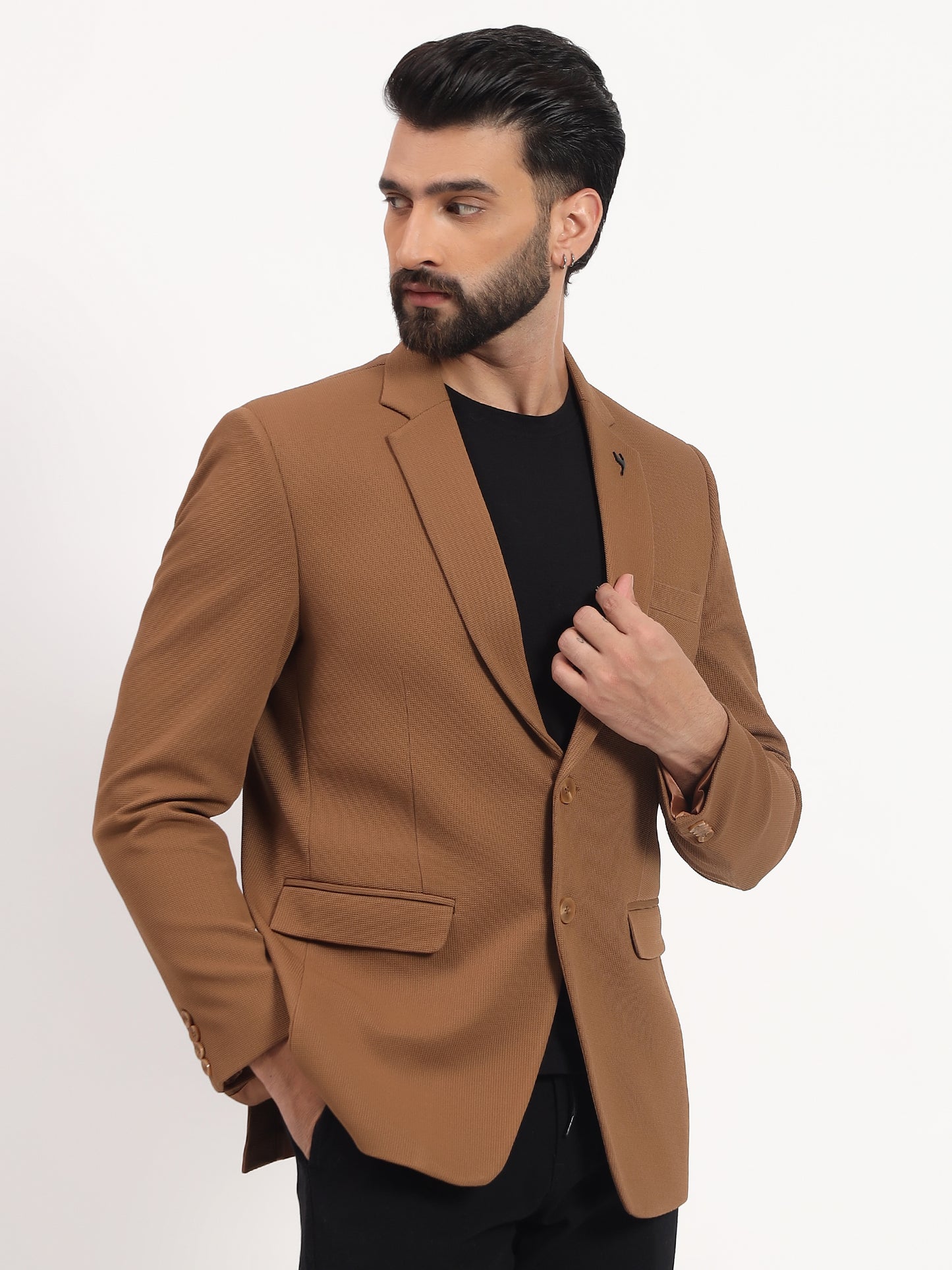 Men’s Camel Brown Stretchable Casual Blazer – Fresh Modern Style