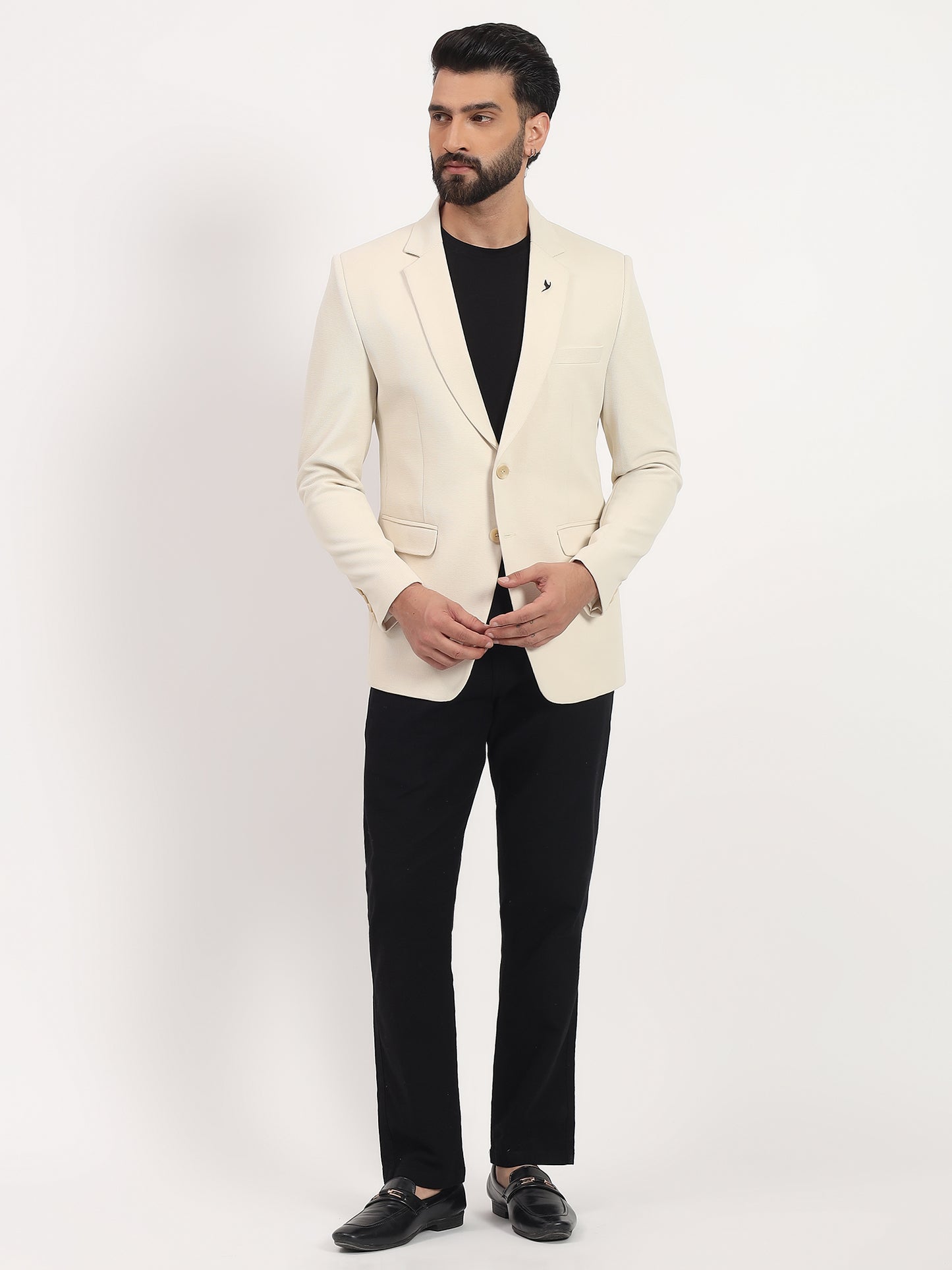 Men’s Beige Stretchable Casual Blazer – Clean Everyday Style