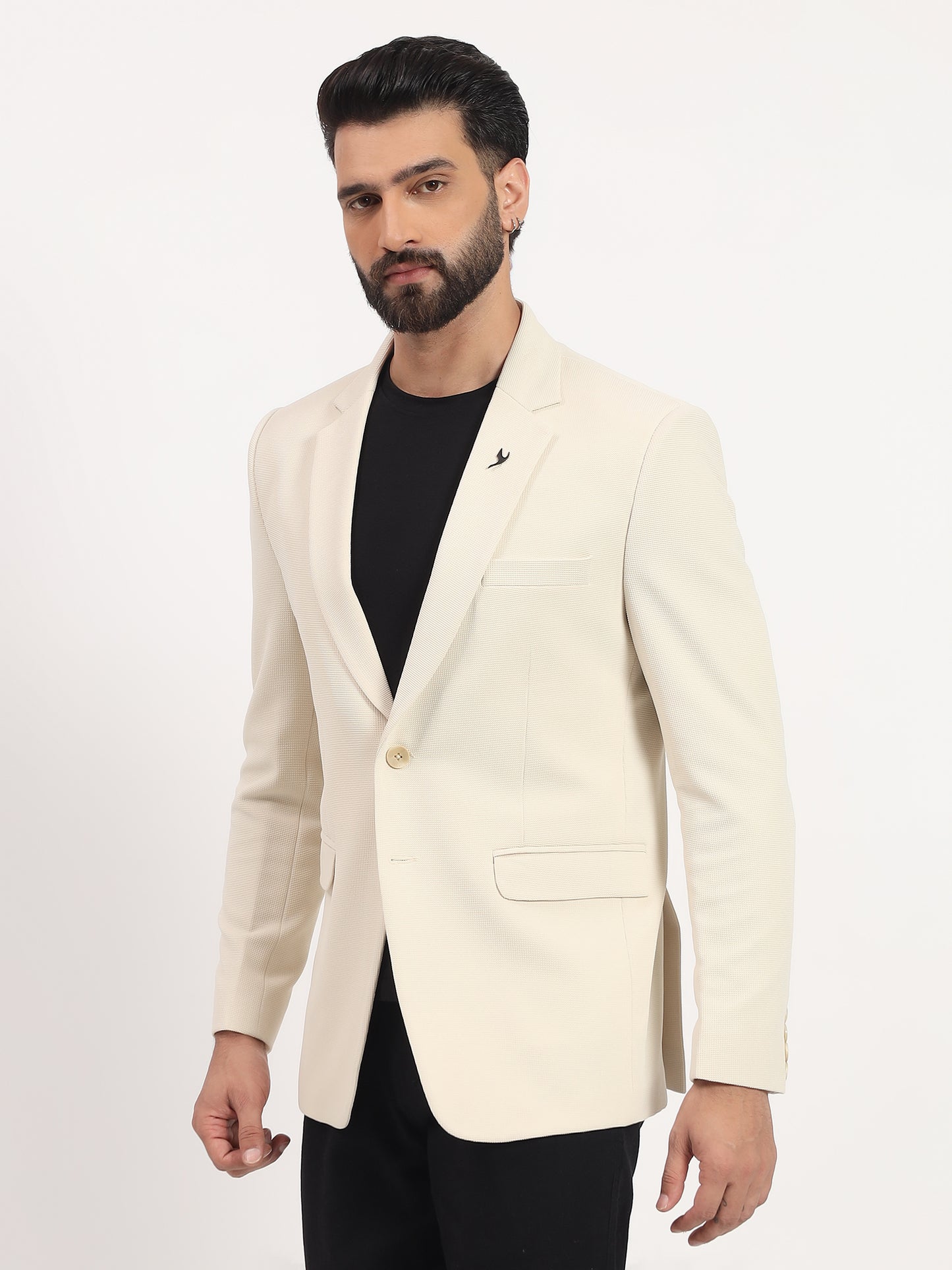 Men’s Beige Stretchable Casual Blazer – Clean Everyday Style