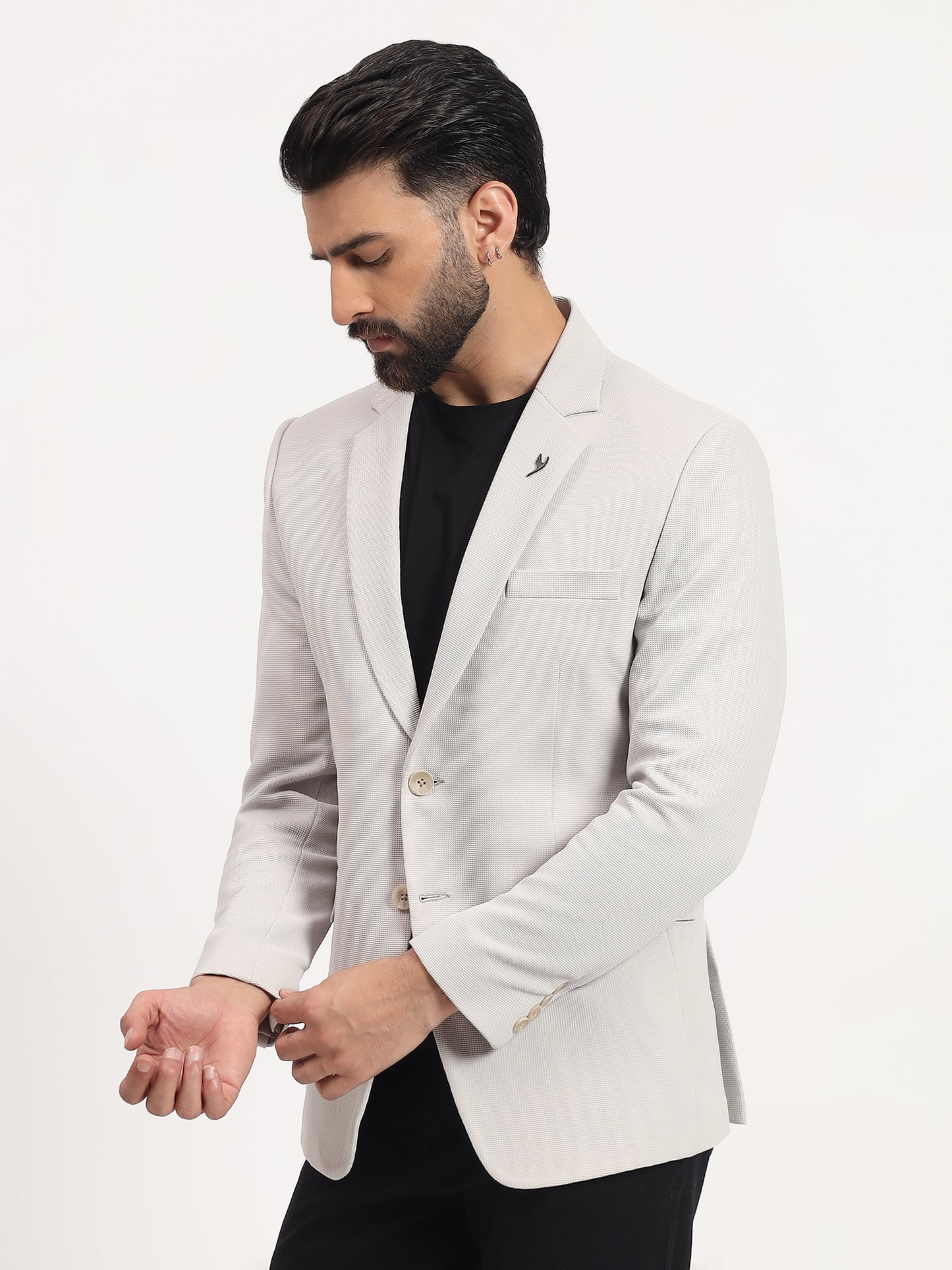 Men’s Off-White Stretchable Casual Blazer – Elegant Modern Style