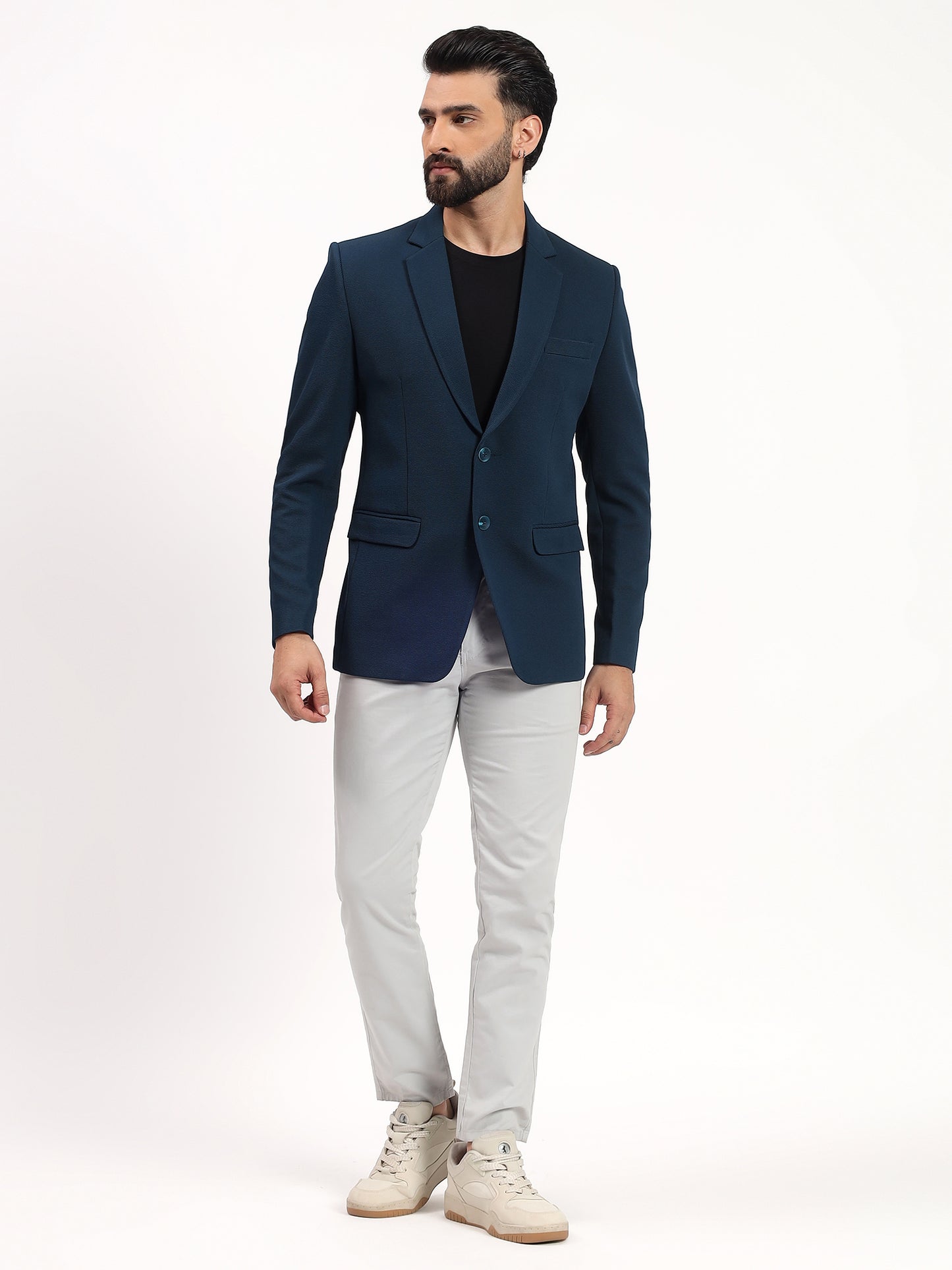 Men’s Peacock Green Stretchable Casual Blazer – Bold Modern Style
