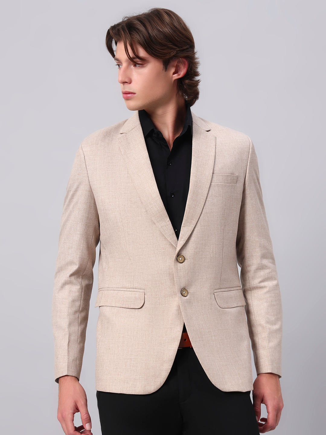 Men's Beige Slim Fit Blazer Single-Breasted Formal Party Blazer
