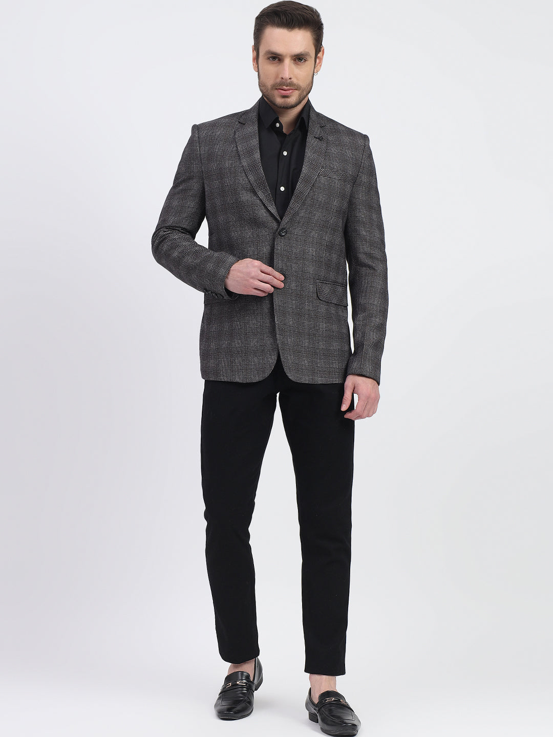 Darelooks Men's Slim Fit Checked Tweed Blazer for Office Wear (Black)