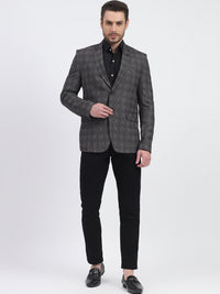 Darelooks Men's Slim Fit Checked Tweed Blazer for Office Wear (Black)