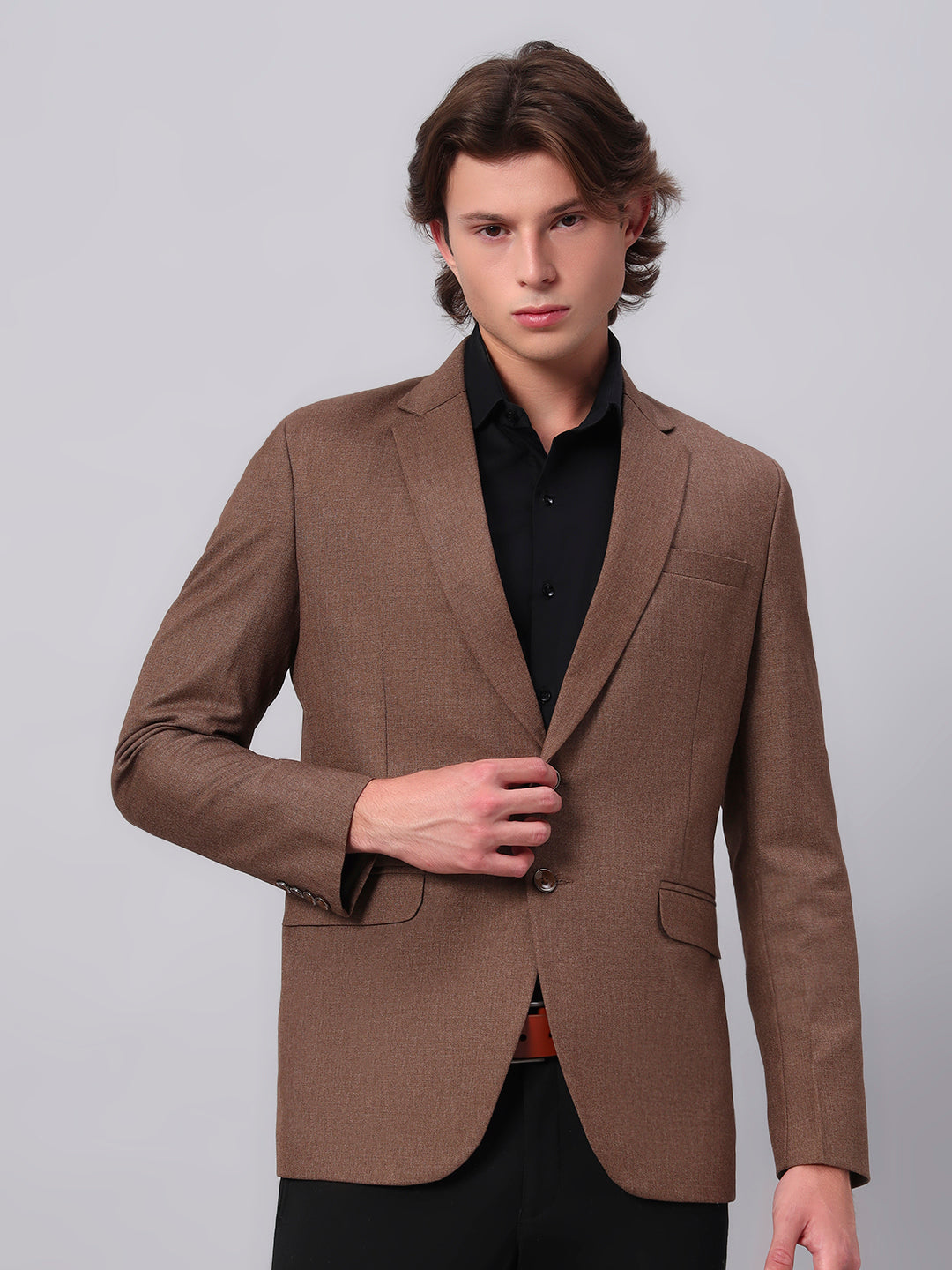 Men's Brown Slim Fit Blazer Single-Breasted Formal Party Blazer