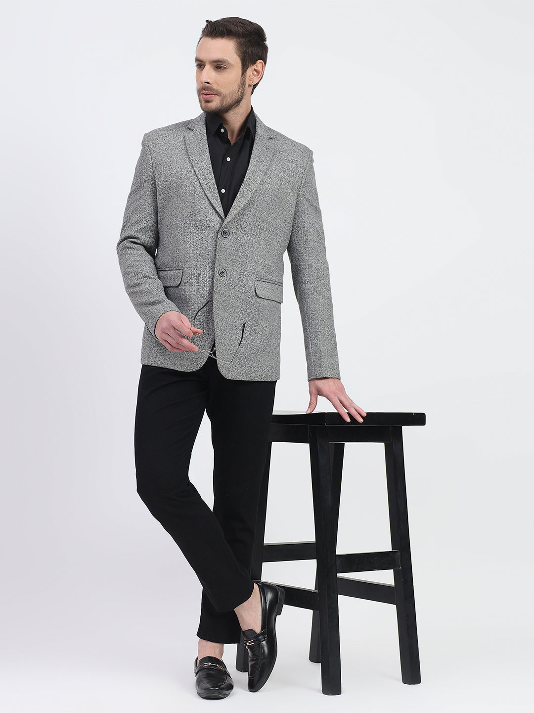 Darelooks Men's Classic Tweed Blazer for Office & Formal Wear (Dark Gray)