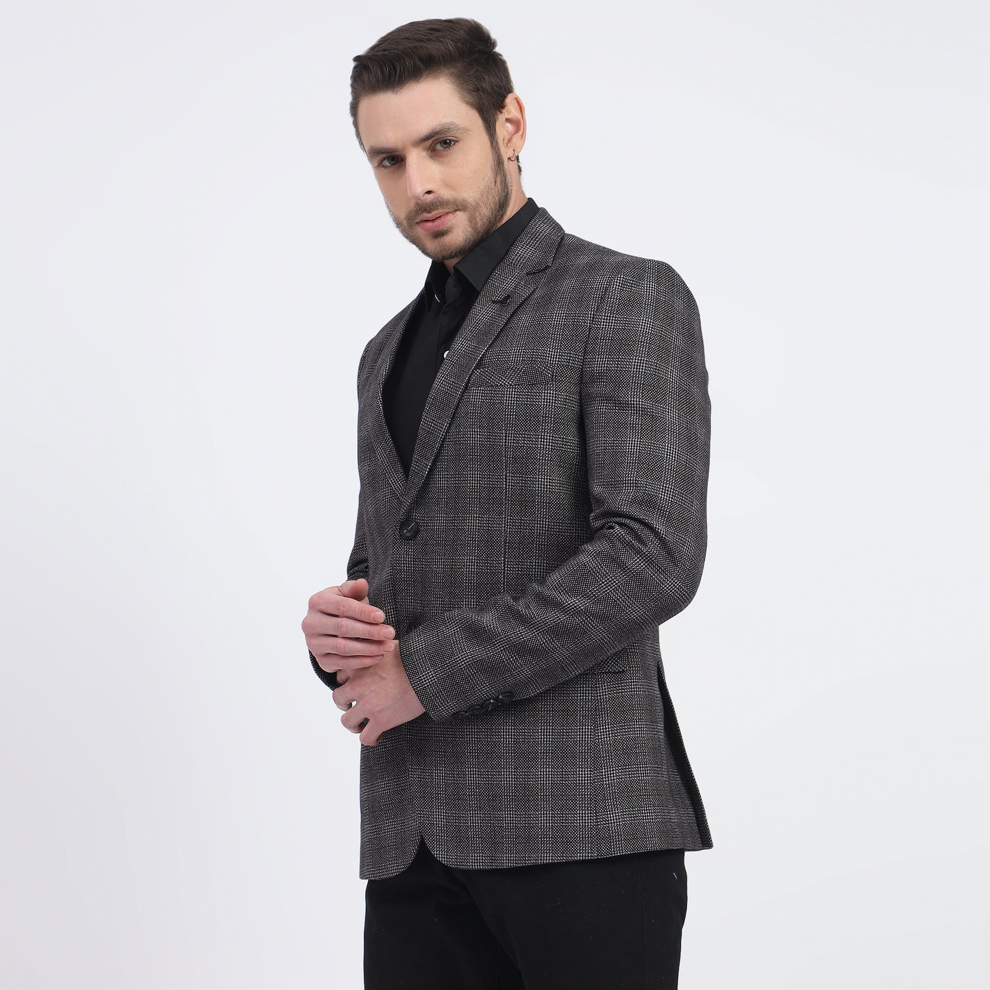 Darelooks Men's Check Black Tweed Blazer