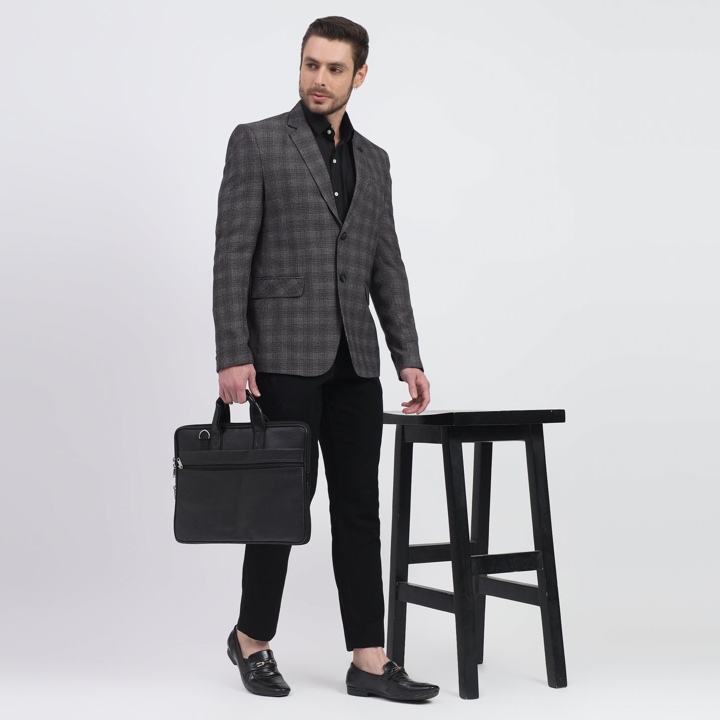 Darelooks Men's Check Black Tweed Blazer