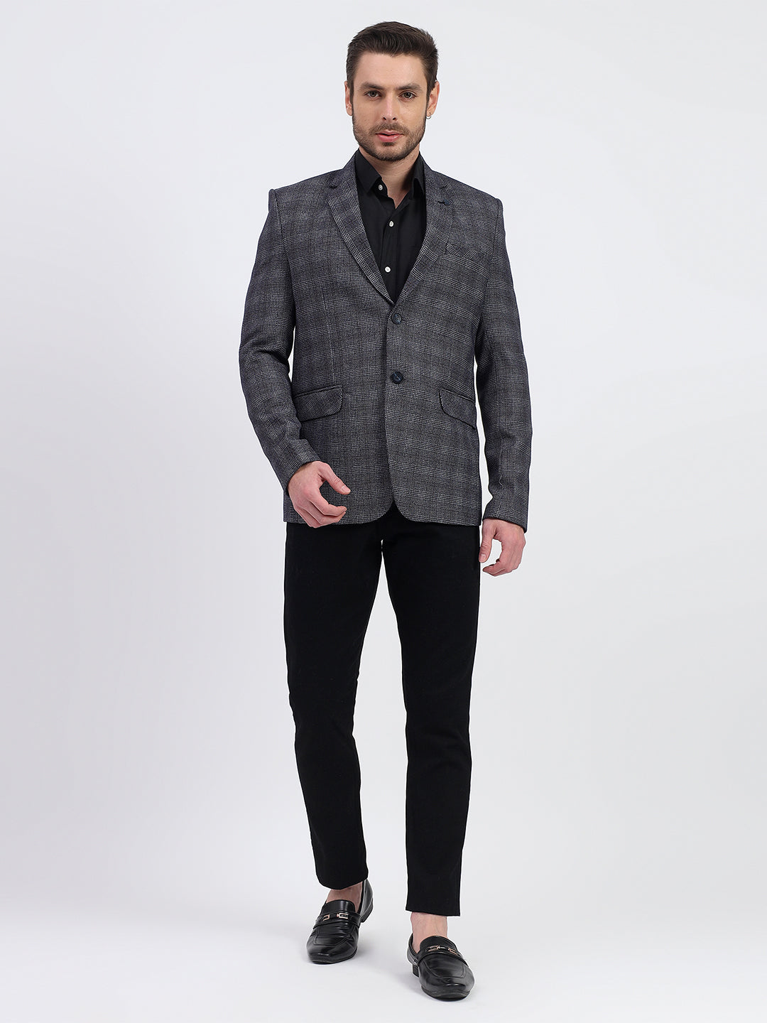 Darelooks Men's Slim Fit Checked Tweed Blazer for Office Wear (Blue)