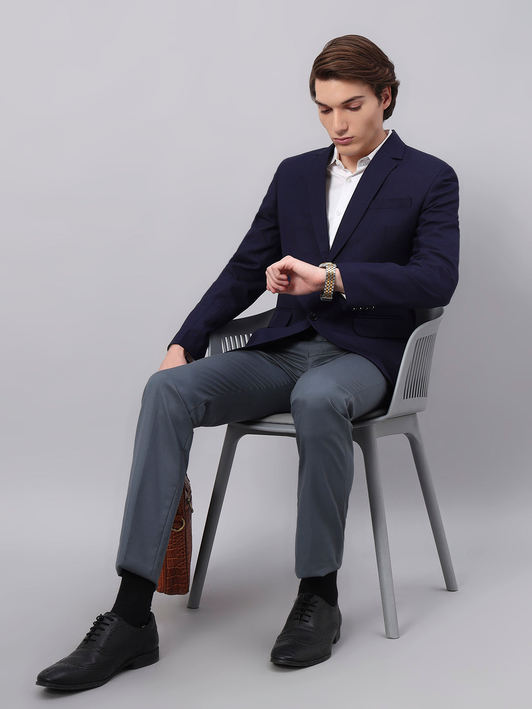 Men's Navy Blue Slim Fit Blazer Single-Breasted Formal Party Blazer