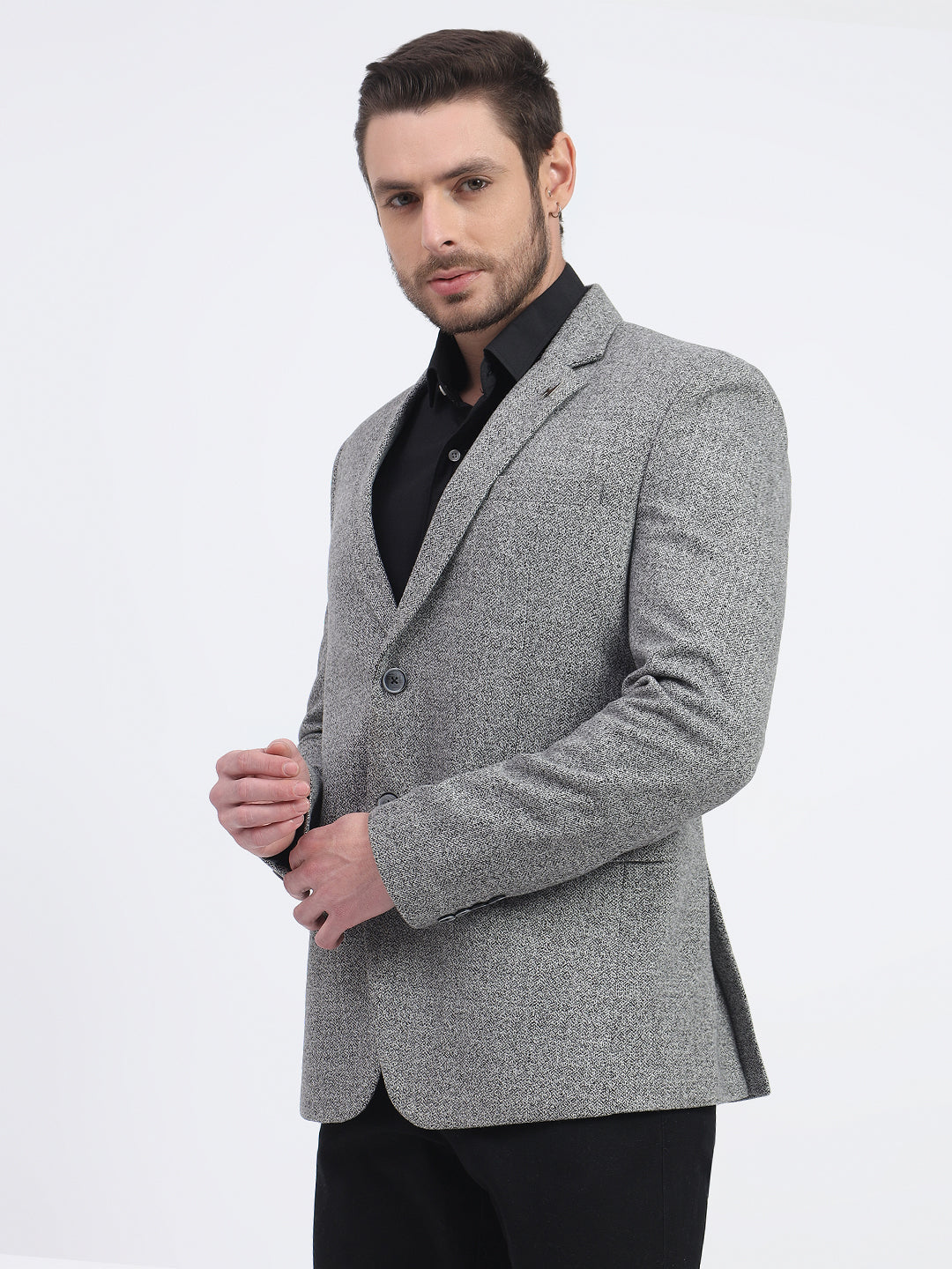 Darelooks Men's Classic Tweed Blazer for Office & Formal Wear (Dark Gray)