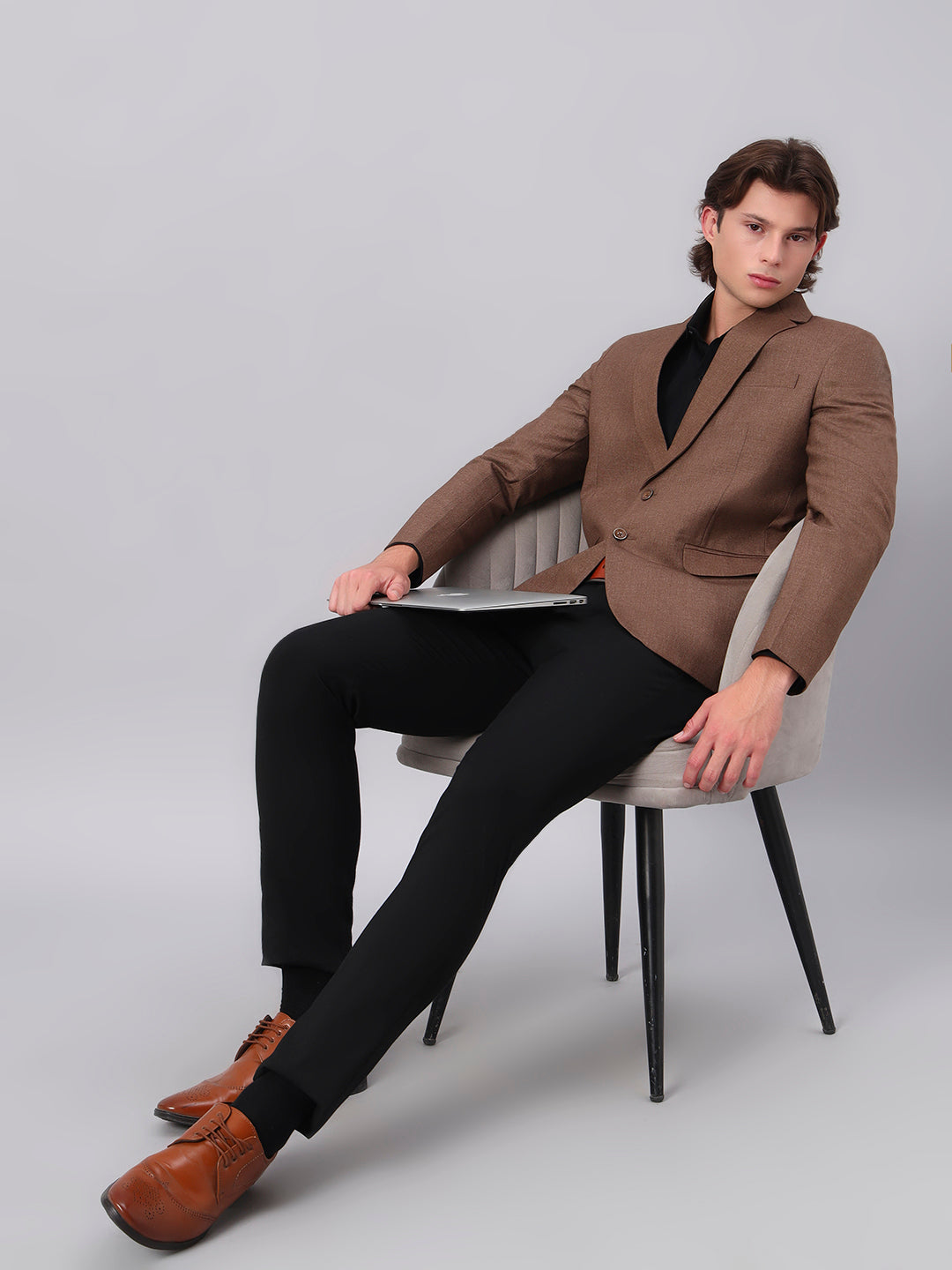 Men's Brown Slim Fit Blazer Single-Breasted Formal Party Blazer