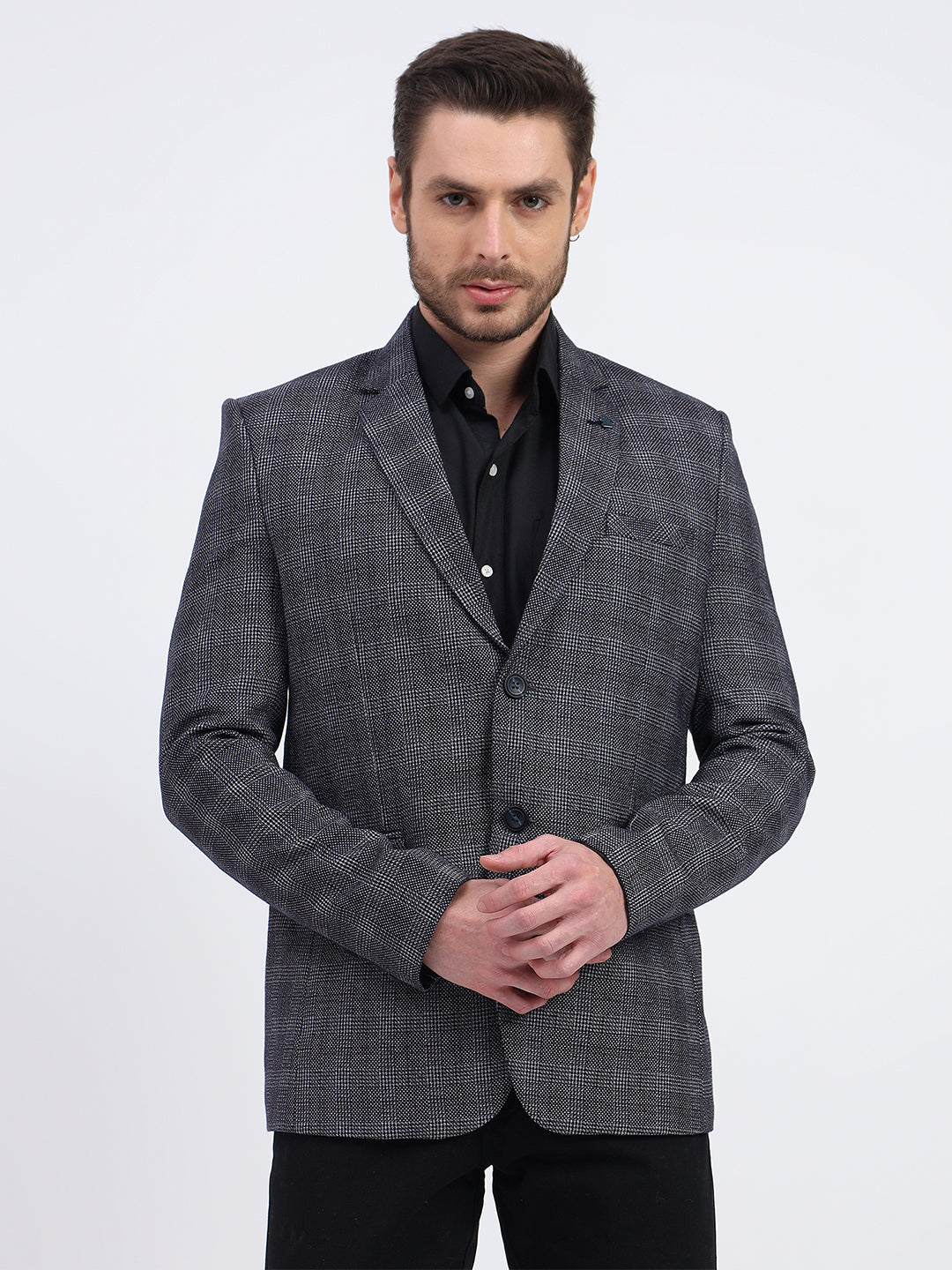 Darelooks Men's Slim Fit Checked Tweed Blazer for Office Wear (Blue)