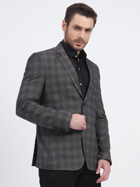 Darelooks Men's Slim Fit Checked Tweed Blazer for Office Wear (Black)