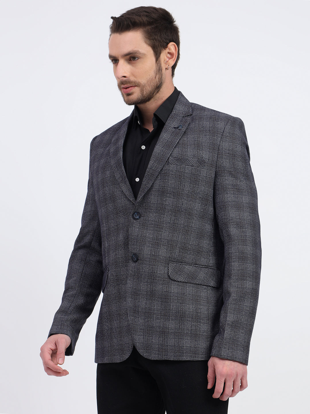Darelooks Men's Slim Fit Checked Tweed Blazer for Office Wear (Blue)