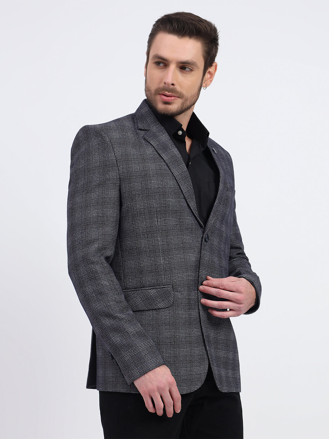 Darelooks Men's Slim Fit Checked Tweed Blazer for Office Wear (Blue)