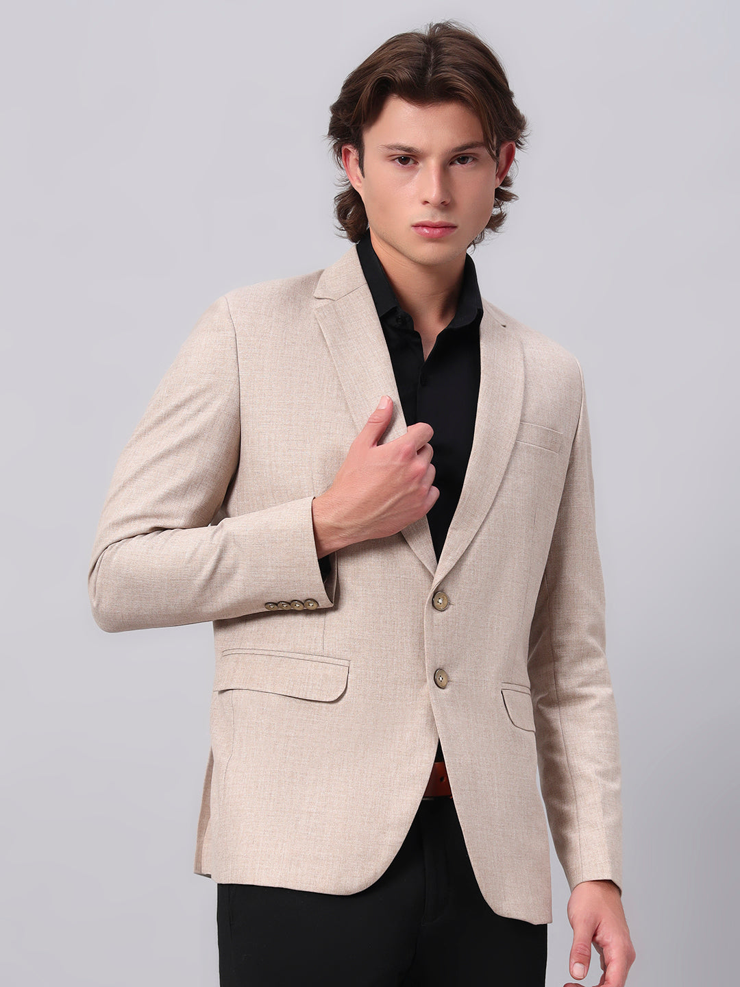 Men's Beige Slim Fit Blazer Single-Breasted Formal Party Blazer